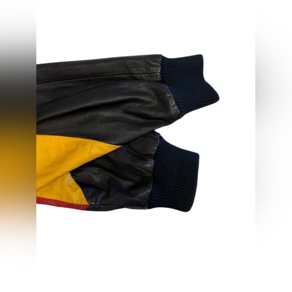 Pelle 100% Leather Bowling Jacket Colour Block Red/Yellow/Blue Size Small EUC - Picture 5 of 8